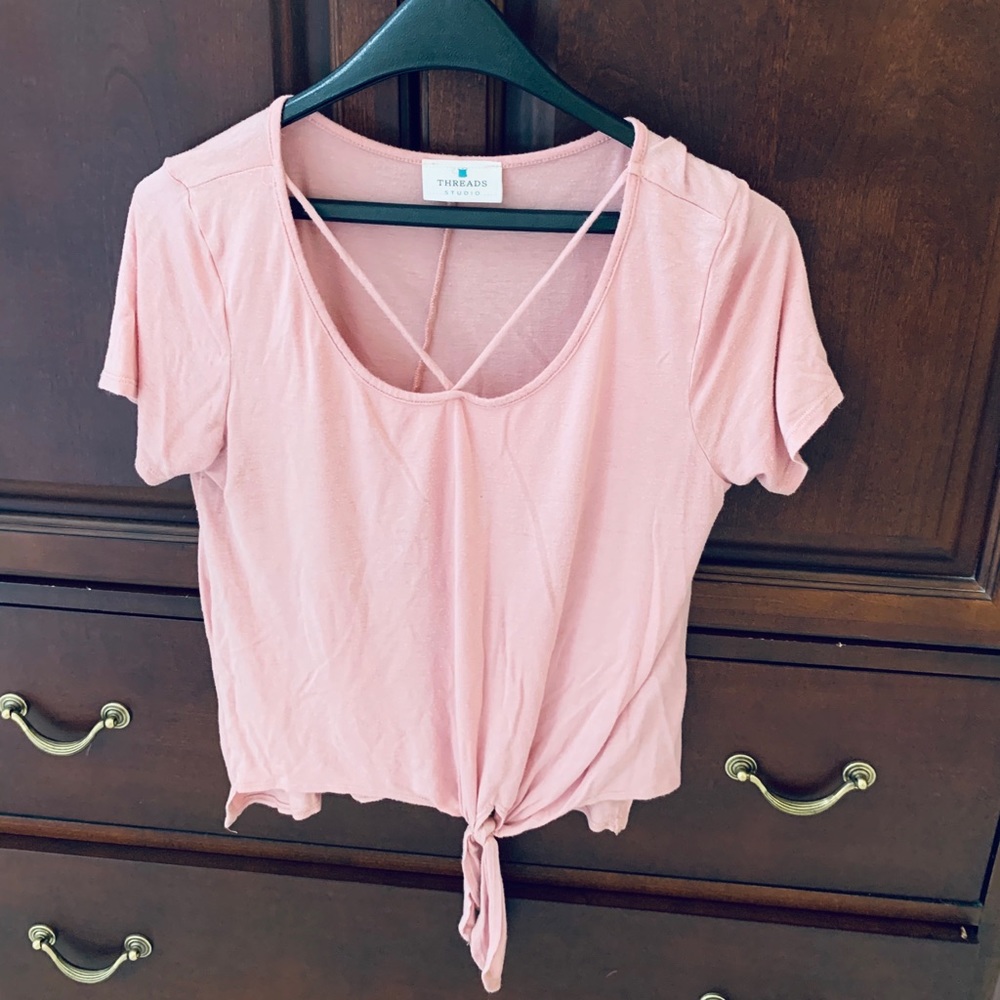 Pink v-neck top with tie